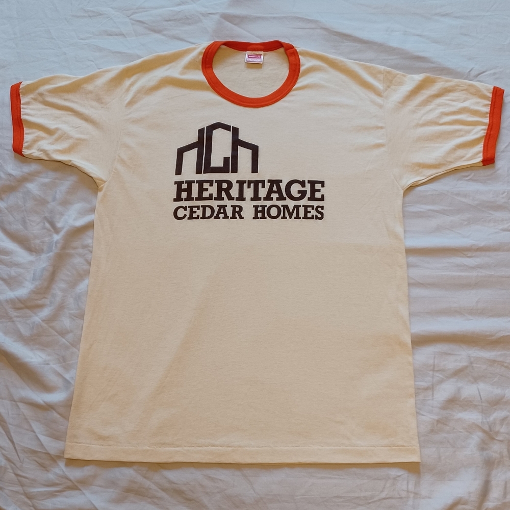 1980s Stanfield's Heritage Cedar Homes Ringer T-Shirt Adult Size XL Nova Scotia